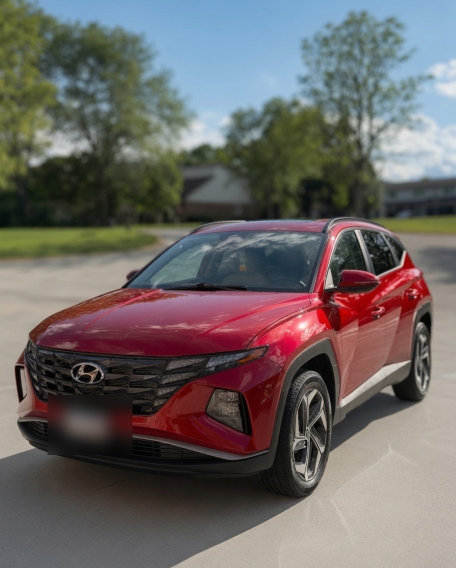 Red Hyundai Tucson with a deep gloss finish after a mobile detail